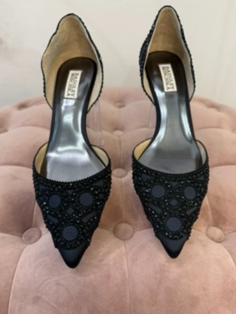 Badgley Mischka Ginny Embellished D'Orsay Kitten Heels Black Size 9.5